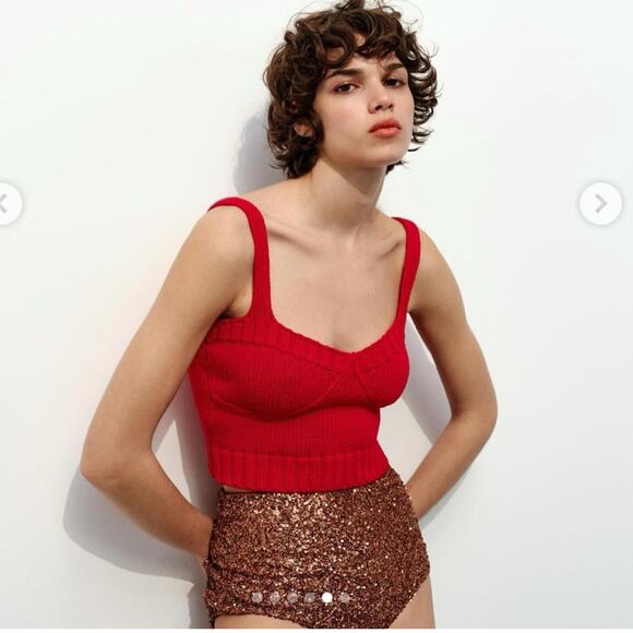 ZARA RED KNIT CROP TOP Size Extra Large XL - Picture 2 of 8